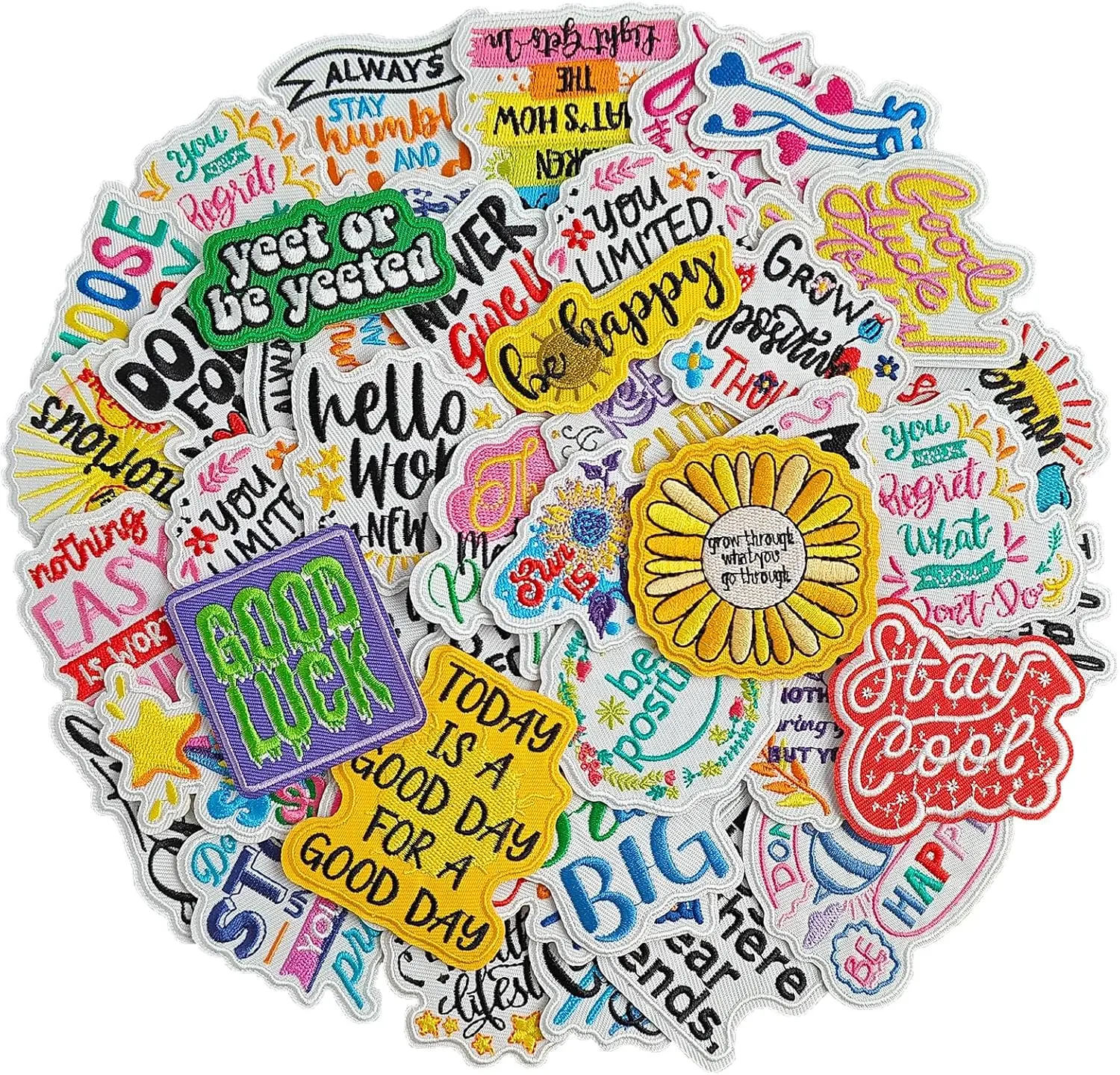 40 Pcs Random Positive Affirmations Iron on Patches, Positive Iron on/Sew on FPatch for Clothes, Hat, Jacket, T-Shirt, Etc