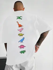 Unisex Men's Dinosaur Print Drop Shoulder Tee, Street Fashion Casual Short Sleeve Round Neck T-Shirt for Daily Wear, Men's Clothes for Summer