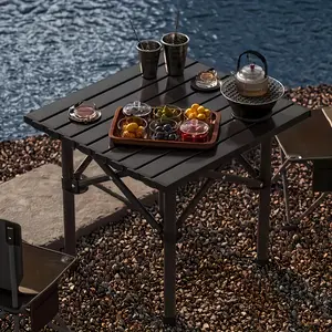 Set of portable folding tables-Lightweight and compact design, rugged construction for camping, picnics, barbecues, home, office, travel-indoor/outdoor use-easy to store and transport, camping tables are foldable, modern slatted tops, durable leg frames