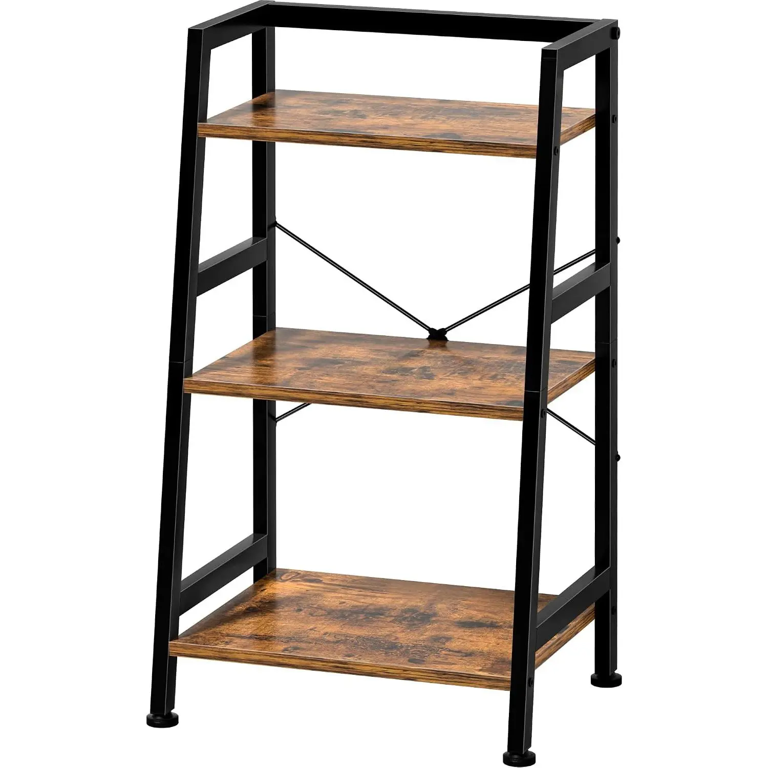 3-Tier Bookshelf, Ladder Shelf, Industrial Bookcase with Steel Frame, Metal Small Bookcase, stand up shelves for Living Room, Home Office, Kitchen, Bedroom, Industrial Style（Rustic Brown & Black）
