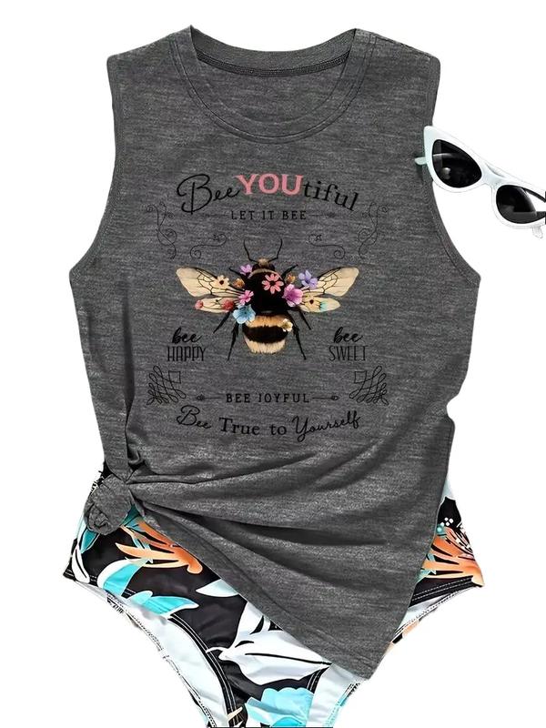 Women's Casual Vintage Colorful Flowers Printed Tank Top - Bee YOUtiful Positive Quote Design