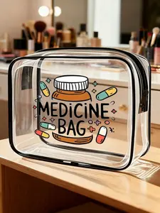 New Medicine Organizer Pouch – Transparent Toiletry Bag, Travel Essential, Portable Zippered Travel Wash Bag, Transparent PVC Beach Toiletry Bag, Waterproof Storage Pouch, Clear Organizer Bag, Medical Kit