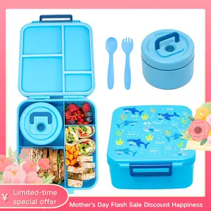 Nifogo 4-Compartment Kids Bento Box Set with Soup Thermo & Insulated Lunch Bag, Leakproof Lunch Container for Boys Girls School and Outdoor