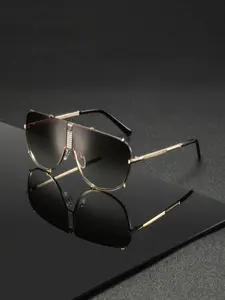 Women's Metal Fashion Glasses, Trendy Street Style, Retro Large Frame, Unisex, Suitable for All Face Shapes, High-End Decorative Eyewear, Aviator Shades