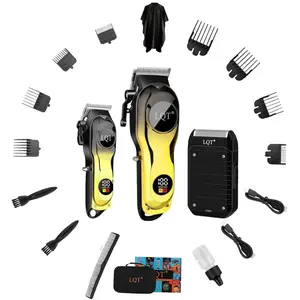 LQT 3-PCS Cordless Hair Clipper Set, Fashion Golden Design，Professional Hair Clipper, Trimmer, Beard Shaver Kit for Men，Electric Foil Shaver Razor for Men，Rechargeable Bald Fade Clippers，Perfect Gift