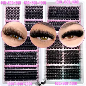 UMIRYAO 5Boxes Russian Manga D/DD Curl 80D Fluffy and soft Fanned Fake Eyelashes & 10-18mm Mixed Length Mega Volume Cluster Lashes, 3D Effect, DIY Makeup, Faux Mink Material, Natural & Soft & Thick, Eye Makeup Enhancement For Beginners & Professionals