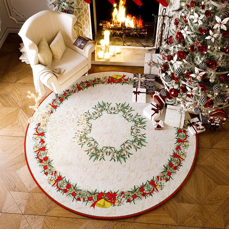 Christmas Carpet Home Round Living Room Carpet Anti-Slip Easy Care Loop Pile Carpet