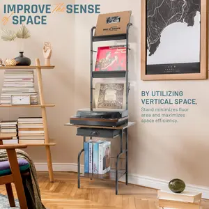 Record Player Stand with Vinyl Storage for Up to 200 Albums and Turntable, Ideal for Living Room & Bedroom Use