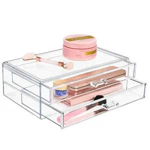 Stackable Cosmetic Organizer - 2 Drawer - (Large) Boxes Case Plastic Storage Unit