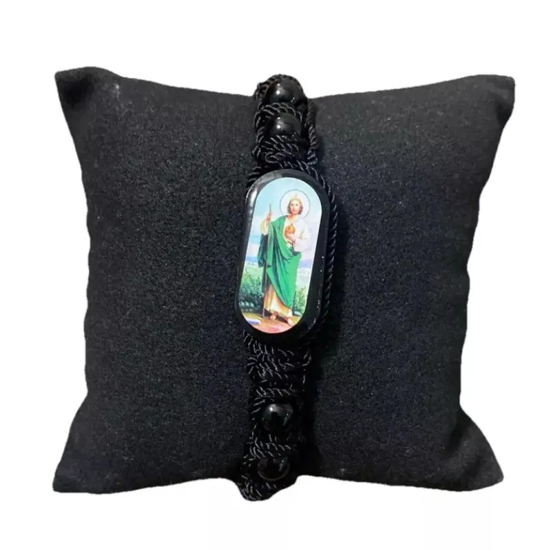 Saint Jude Reversible Bracelet with Adjustable Nylon, Unisex Design Featuring Image of San Judas Tadeo on Both Sides
