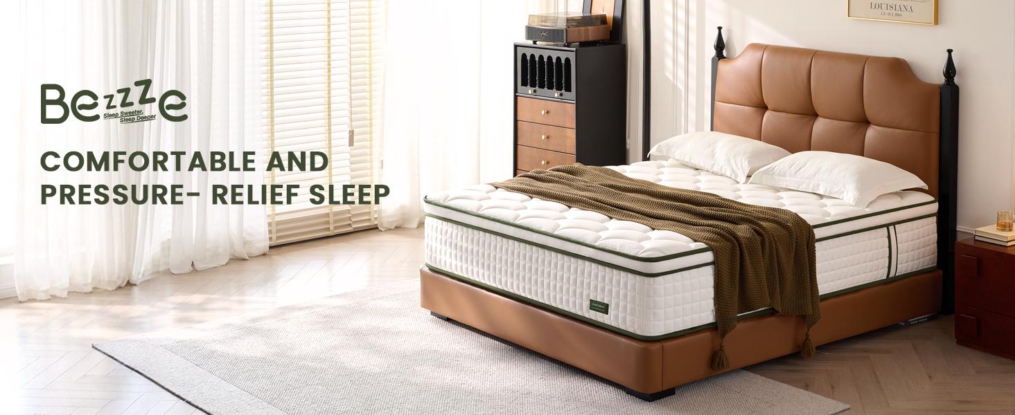 Bezzze Queen Hybrid Mattress in a Box 12 Inch Memory Foam & Pocket Spring Mattress for Pressure Relief & Motion Isolation, Individual Pocket Coils for Back & Lumbar Support, Soft Comfort Bed Mattress