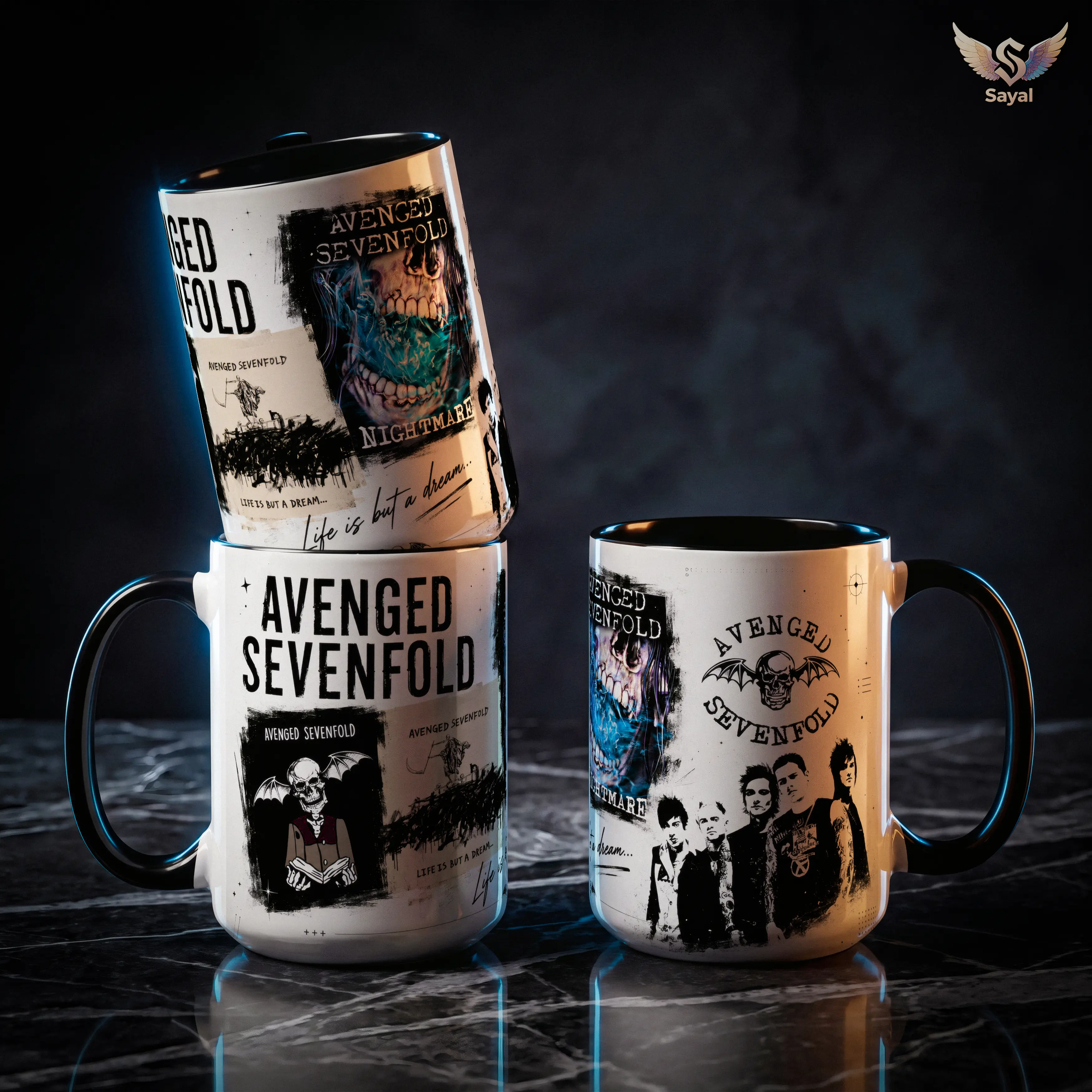 Avenged Sevenfold Nightmare Life Is But A Dream 15oz 11oz Ceramic Coffee Mug Black Handle Deathbat Skull Metal Rock Band Merch For Music Fans