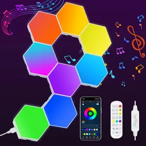 8 Pack Hexagon Lights LED Wall Panels, RGB Gaming Lights with APP & Remote Control, Music Sync Honeycomb Shape Hex Lights for Bedroom, Living Room Wall, Gaming Decor