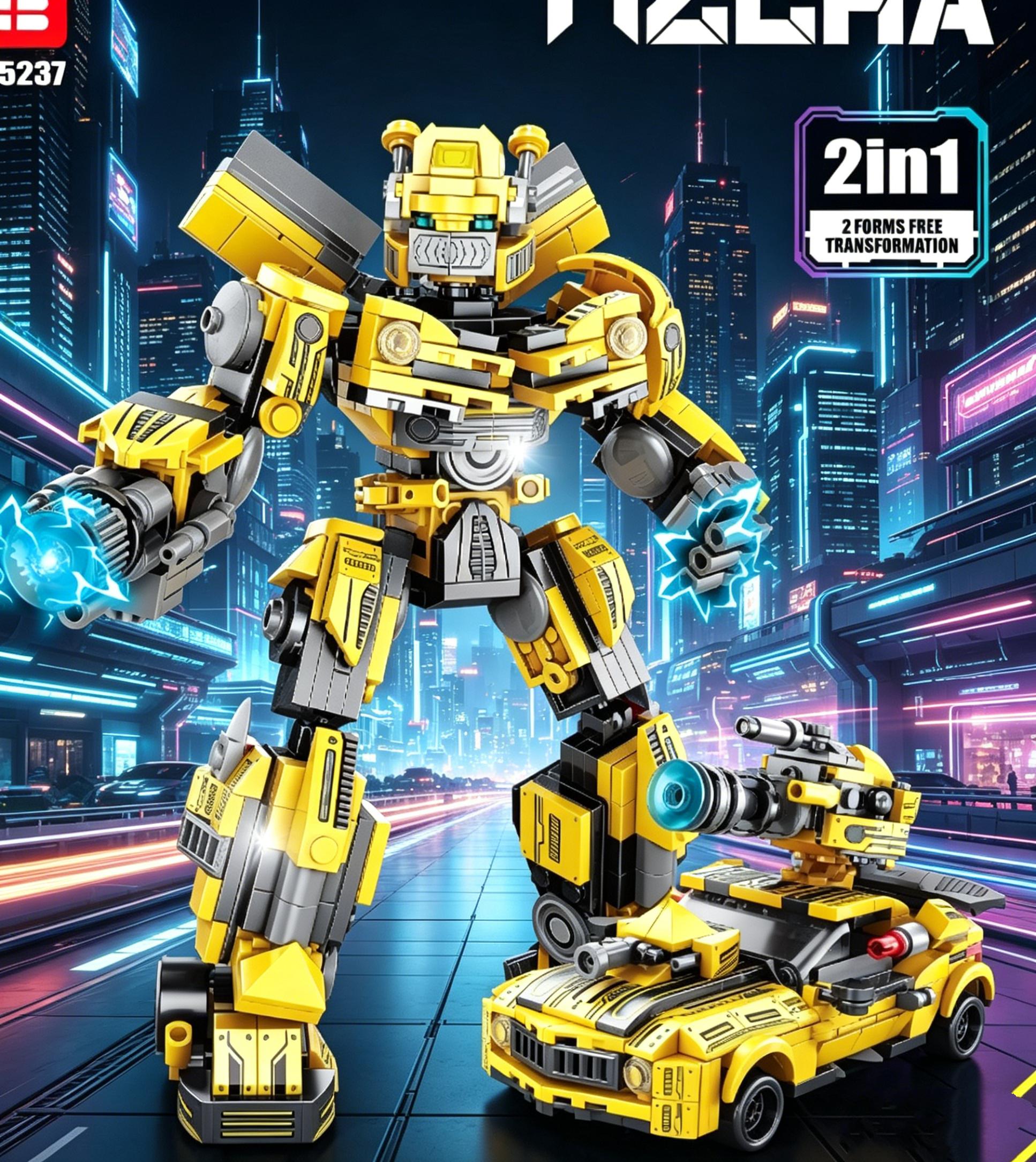 2 in 1 Transforming Robot Building Blocks, Car to Robot Display Model Kit, Creative Desk Decor Collectible for Home