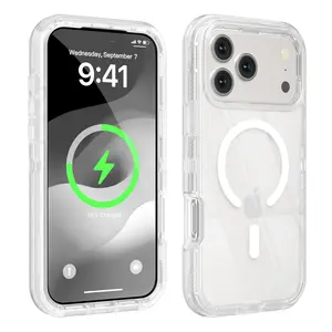 For iPhone 17 Pro Max 16 15 14 13 12 11 Case,Compatible with MagSafe,Three Layer Transparent Magnetic Phone Case,Heavy Duty Anti-Drop Shockproof Protection Phone Cases