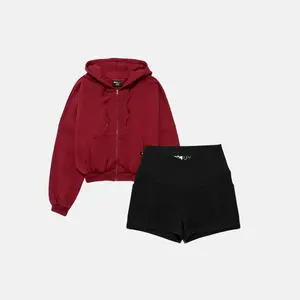 Cassey's Picks TikTok Exclusive Bundle - Crimson Zip Cloud Hoodie x Black Crisscross Hourglass Booty Short
