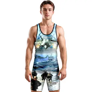 Exxact Sports Sublimated Adult Wrestling Singlet - Premium Powerlifting Singlet for Men Singlets (Us Army)