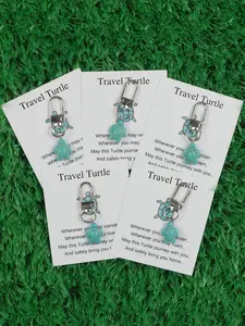 5pcs Creative DIY Travel Turtle Keychain, Small Turtle Keychain With Inspirational Thank You Card, Perfect Gift For Travel Enthusiasts, Travelers, Unique Car Accessories, Suitable For Friends Who Like To Travel, Interesting Backpack Pendant Accessories