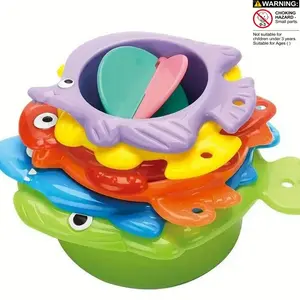 Stacking Cups Set for Kids, Ocean Animal Themed Educational Sensory Toy, Sand Pouring Game, Bath Toy, Safe Non-Toxic Material, Ideal for Ages 3+