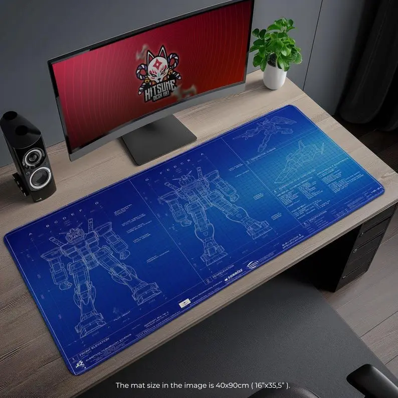 RX-78-2 Gundam Blueprint Design Desk Mat - Mecha Anime Gaming Mouse Pad, Large Desk Mat Gift for Gundam Fans
