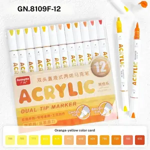12 Color Dual-Headed Acrylic Markers, Dual Tip Feature, Professional Art Supplies for Students, Non-Diffuse Layerable Paint Pens, Back-To-School Gift