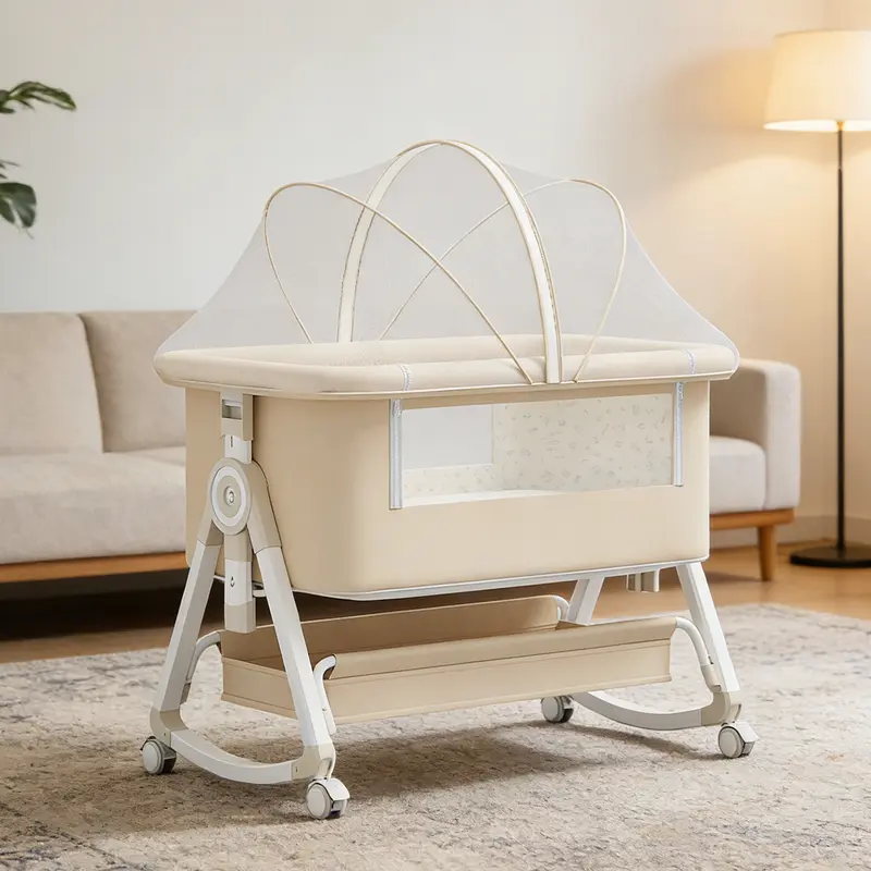 Minimalist 3 in 1 Baby Bassinet Bedside Sleeper for Newborn 0–6 Months, Adjustable Height Portable Bassinet with Wheels, Breathable Mesh & Mattress  cot  baby storage foldable crib