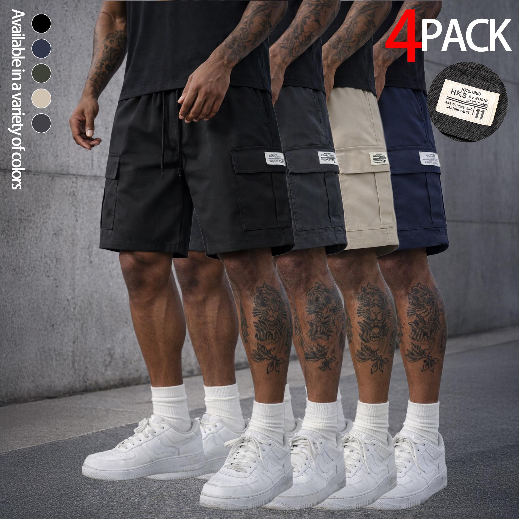 Mens Cargo Shorts Techwear Gorpcore Urban Utility Multi Flap Pockets Loose Fit Wide Leg Drawstring Summer Casual Streetwear High Street Vibe Cityboy Tactical Outdoor Hiking Athletic Workout Daily Wear Half Pants Multi Pack Bundle Fashion Basics Essentials