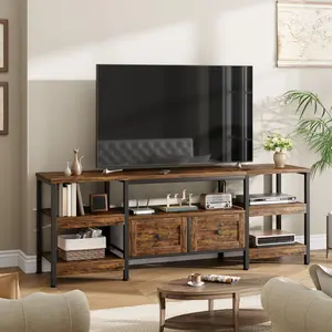 79" TV Stand for 85" TVs, Industrial Entertainment Center with 2 Drawers, Open Shelves & Metal Frame