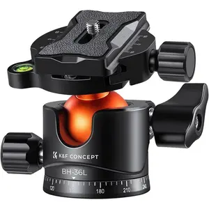 K&F CONCEPT 36mm Metal Tripod Ball Head 360 Degree Rotating Panoramic with 1/4 inch Quick Release Plate Bubble Level for Monopod Camera Camcorder Load Capacity up to 35.2 lbs/16KG