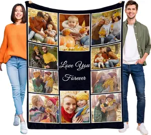 Custom Blanket with Picture Text, Picture Blankets Customized Blanket with Photos, Personalized Mothers Day Birthday Gifts Love You Forever Blanket for Adult Mom Dad Grandma Grandpa Friends Family