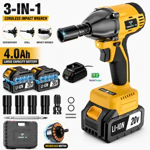 20V Cordless Multi-Function Electric Tool – 3-in-1 Screwdriver, Drill & Impact Wrench, Brushless Motor, 4.0Ah Battery, Full Accessory Kit garage use power driver