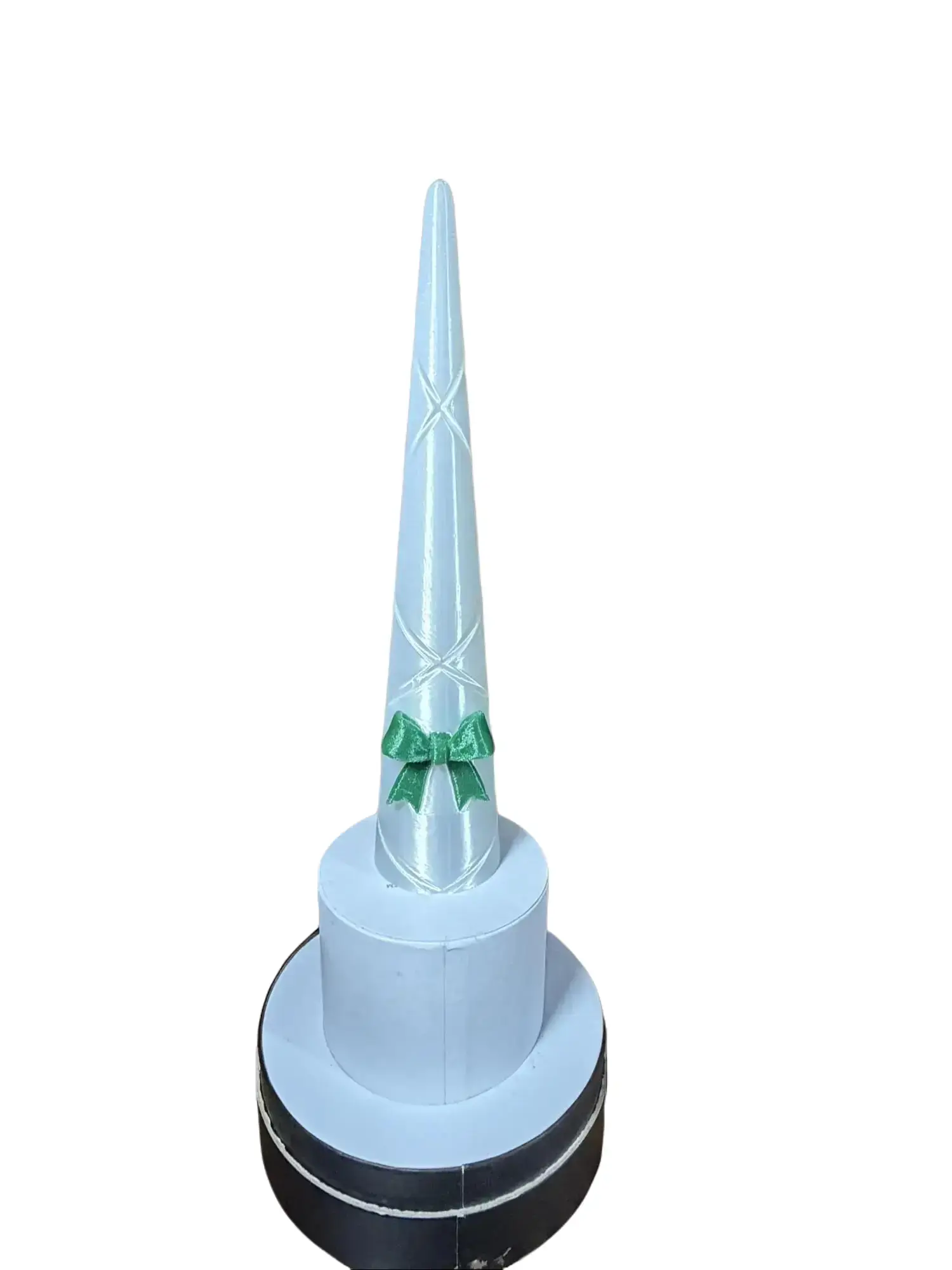Glam Silk 6-in Cone Ring Display Organizer - Durable Freestanding Home Jewelry Storage Box with 1.25-in Base, Green Bow, Holds Up to 13 Rings