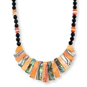 Mine Finds by Jay King Spiny Oyster, Abalone & Midnight Chalcedony Necklace