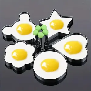 Stainless Steel Bear & Star & Heart Flower & Round Shaped Cute Pancake Mold, 5 Counts Creative Egg Pancake Maker, Pancake Making Tool, Kitchen Accessories