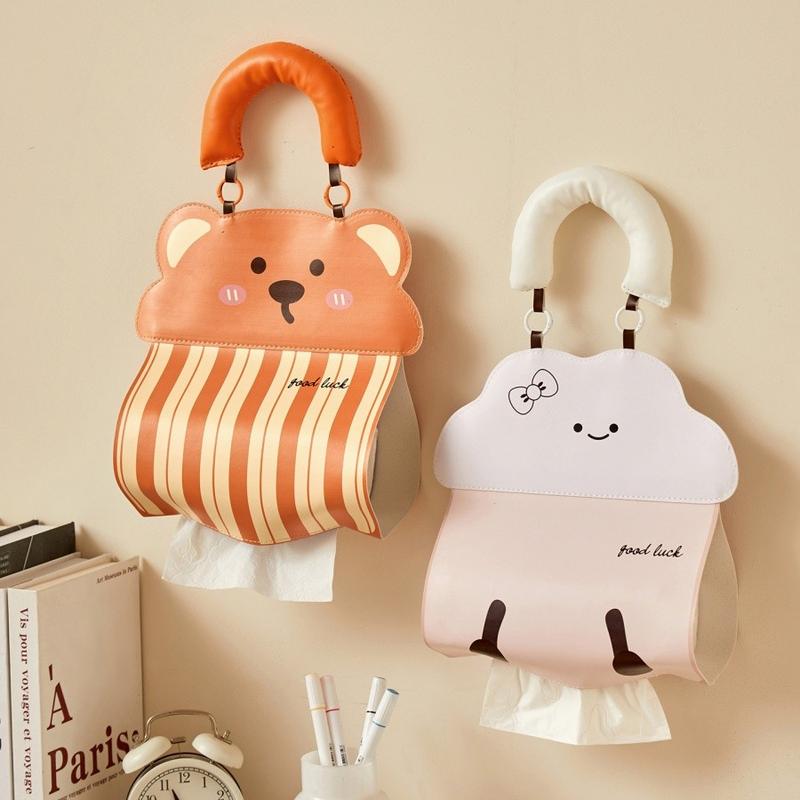Cute Waterproof Hanging Tissue Holder for Bathroom, Wall-Mounted Tissue Box for Facial Towels and Paper Rolls, Stylish Toilet Tissue Storage Bag, Bathroom Accessories