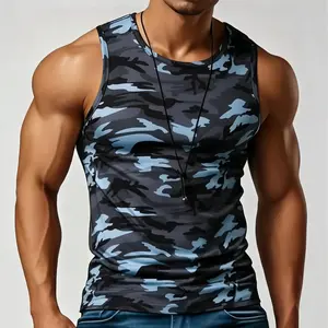 Men's Running Vest for Summer, a Sleeveless Camouflage  Casual T-shirt Suitable for Exercise and Training, Made with Stretch Fabric, Quick-Drying & Breathable,the Ideal Choice for Sports, Leisure, and Daily Wear