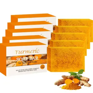 5-Pack Turmeric Soap Set, Kojic acid soap Curcumin Body Wash Bar, Deep Cleansing Moisturizing Bath Soap, Collagen & Vitamin C Handmade Facial Cleaner, Moisturizer, Body Care
