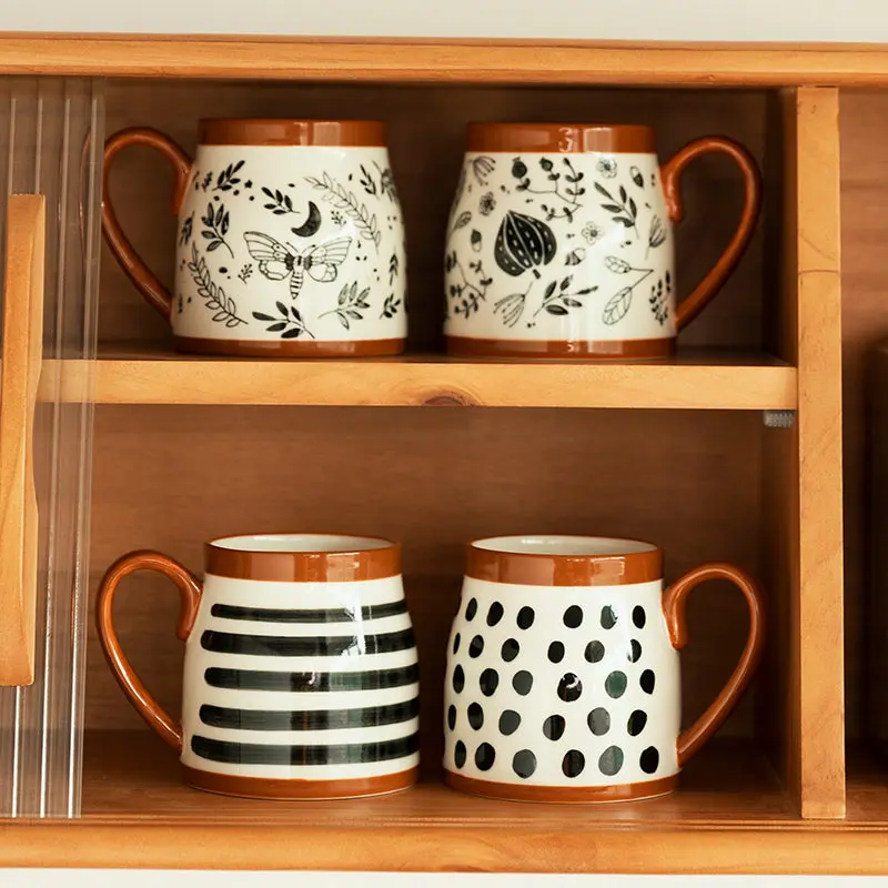 Japanese Aesthetic Classic Morning Bloom Ceramic Butterfly Mug - Generous Polka Dot Reusable Coffee Cup for Everyday Tea & Daily Beverages