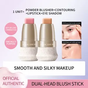 Asakstinado Dual-Head Blush & Contour Stick, 4-in-1 Cream Makeup Stick for Cheeks Lips Eyes, Smooth Silky Natural Glow