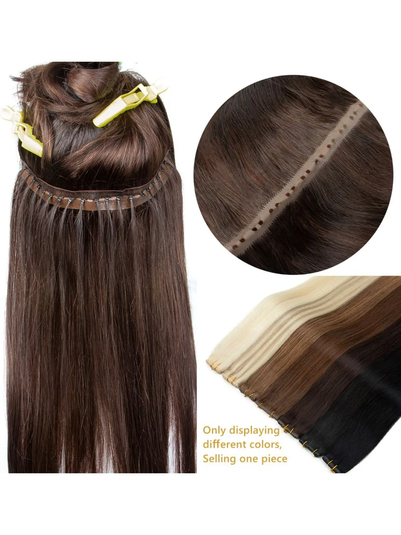 Twin Tabs Invisible Weft, Double Weft Extensions, Machine-Remy Hair Extensions 12-24Inch 25cm Wide Flat Pu Weft with Nano Beads 40-50G Bundles for Full Head, Permed/Dyed, Easy to Shape, Real Hair Extensions