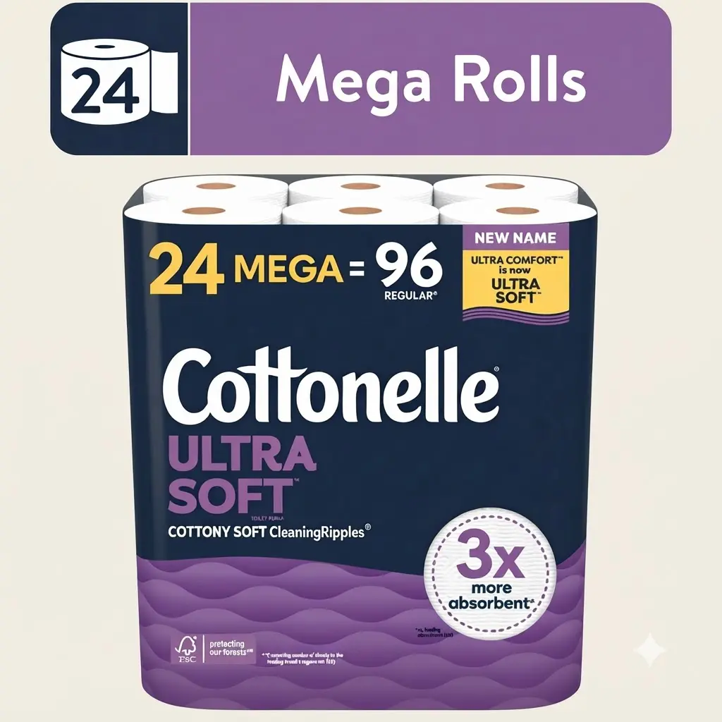 Cottonelle Ultra Soft Toilet Paper 24 Mega Rolls Soft Strong Septic Safe Absorbent Bathroom Tissue Bulk Pack
