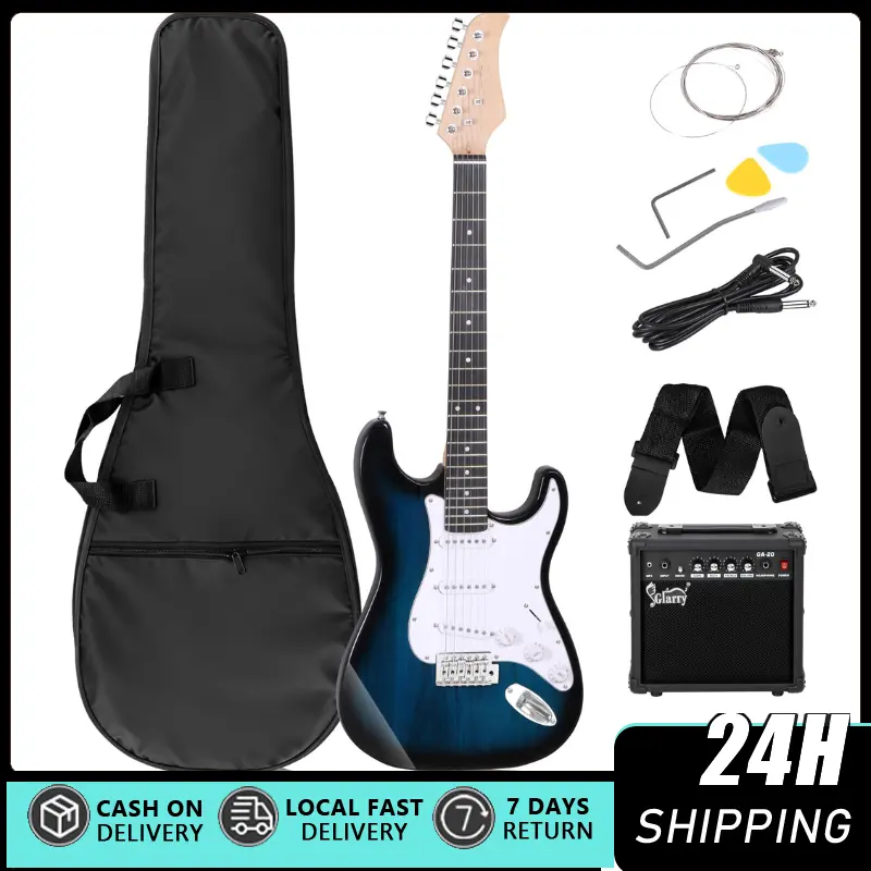 39" Full-Size Beginner Starter Electric GST Kit with Portable Guitar Amplifier, Case, Accessories Pack, Blue Body, Black Pickguard, Stylish Design - Ideal Christmas Gift