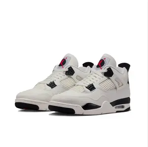 White & Black Mid-Top Retro Basketball Sneakers – Leather & Mesh Upper, Red Jumpman Accents, Visible Air Cushioning, Durable Rubber Outsole