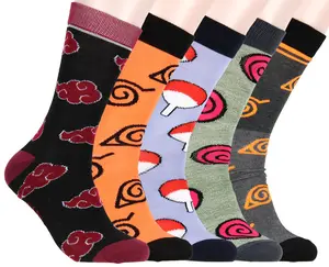 Naruto Shippuden Socks Uchiha Akatsuki Uzumaki Clan Hidden Village Logo 5 Pack Adult Crew Socks