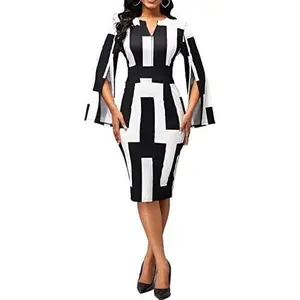 Sexy Dresses for Women Elegant V Neck Long Split Sleeve Bodycon Pencil Business Church Dress for Work with Zipper