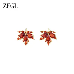 ZEGL Red Maple Leaf Earrings Light Luxury Temperament Simple Versatile Women's Niche Accessories
