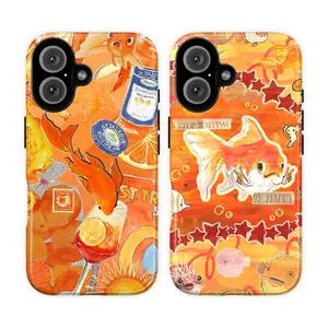 JIACC Goldfish Jam Aesthetic Phone Case for iPhone 17 ProMax Plus Air 16 15 14 13 12 11 X XR & SamsungS25 S24 S23 S22 Ultra, Unique Gift Option,Y2K Koi Fish Tough Case,Cute Retro Food Cover, Cute Goldfish & Jam Jar Phone Case
