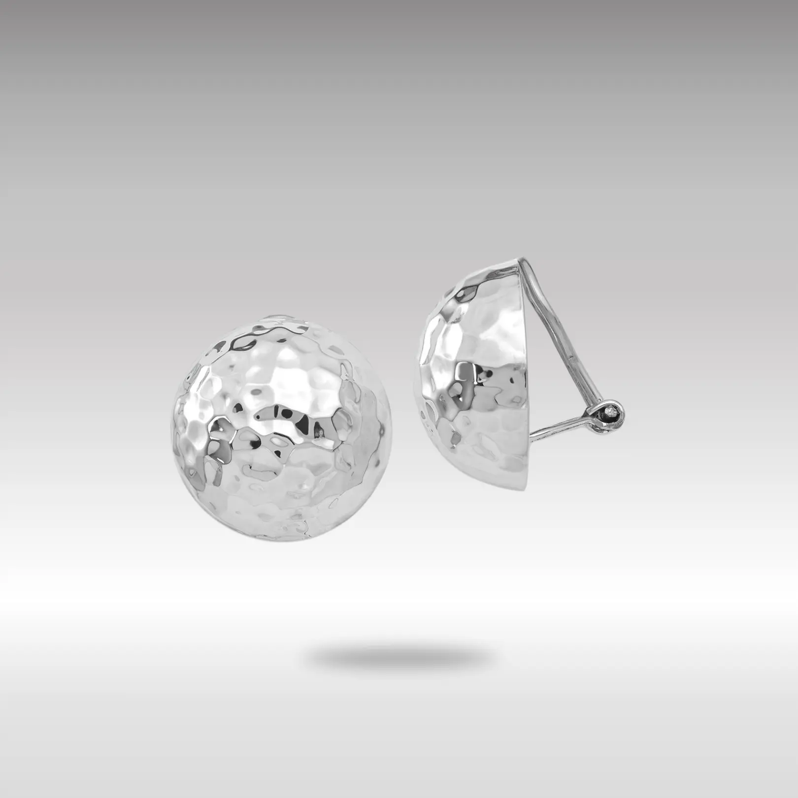 White 14K Gold 18mm Hammered Non-pierced Earrings - Model H893