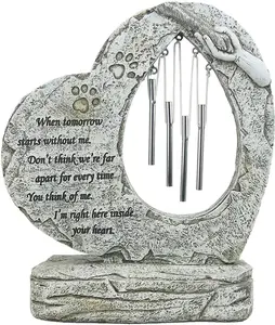 Paw Prints Pet Dog Memorial Stones, Heart Shape Pet Garden Stones Grave Markers with Wind Chimes - Outdoor Pet Tombstones Burial Markers for Garden Backyard Patio or Lawn - Loss of Pet Dog Gifts