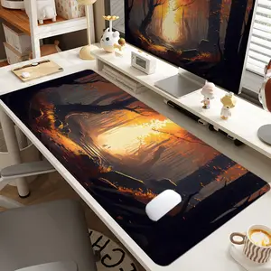 1pc Extra Large Autumn Forest Scene Mouse Pad Warm Desk Pad,Computer Keyboard Mousepad with Non - Slip Rubber Base Durable Stitched Edge Perfect Gift for Home and Office